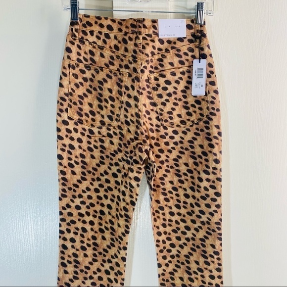 NEW WE WORE WHAT Stiletto High Waist Split Hem Leopard Skinny Jeans In brown - Picture 5 of 10